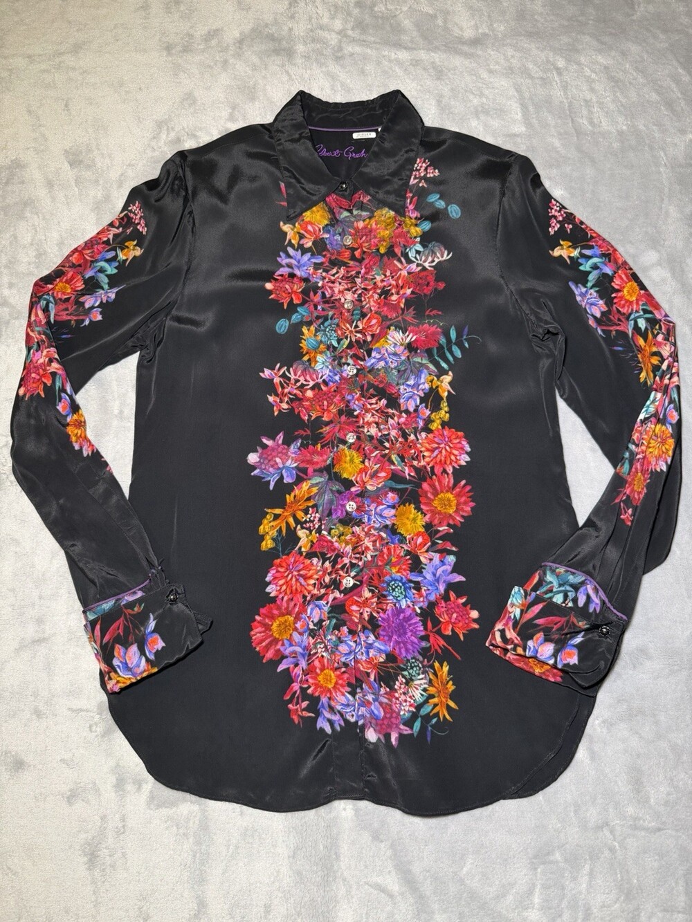 Robert Graham Floral Blouse Women’s Small French Cuff Button Up Long Sleeve
